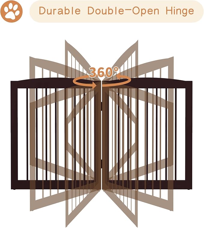 Freestanding Pet Gate for Dogs, Foldable Wooden Dog Gate for House, Extra Wide - Image 6