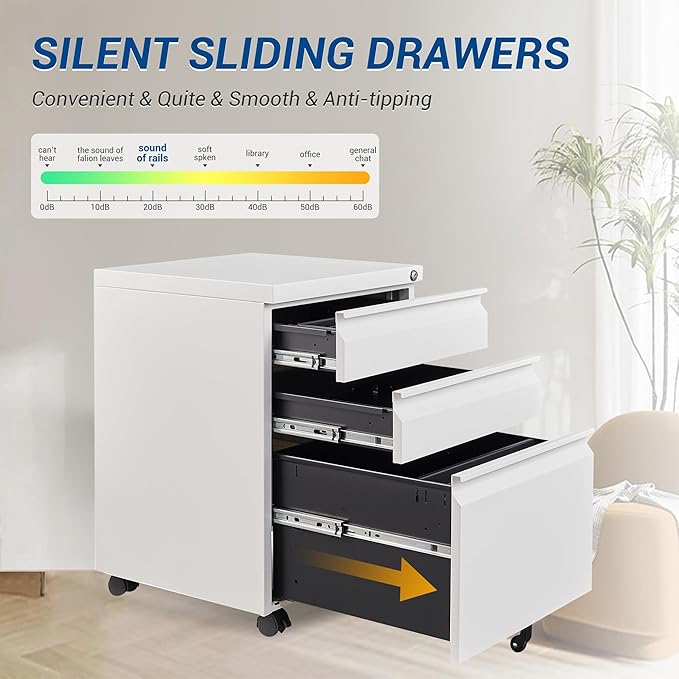 3 Drawer Mobile Metal File Cabinet, Pre-Built Office Storage File Cabinet - Image 4
