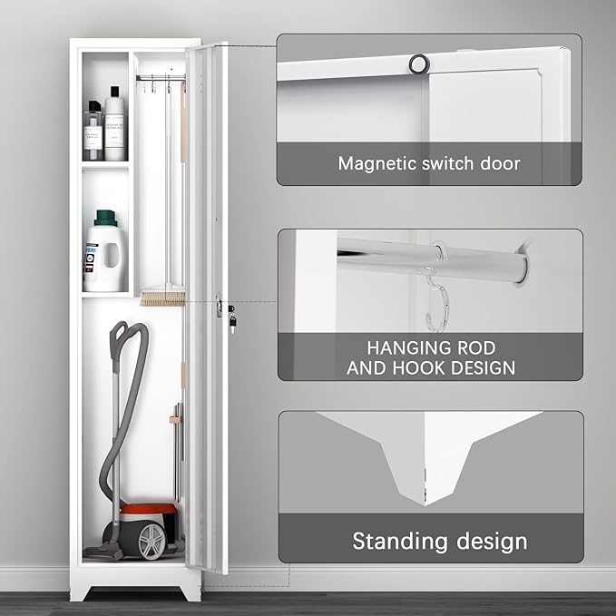 LUCYPAL Broom Closet Storage Cabinet, Slim Utility Closet Cabinet - Image 3