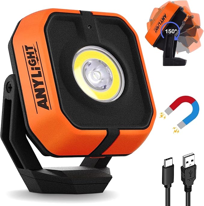 Rechargeable Work Light with 4 Modes, 1200LM Magnetic Work Light with IP65 by Anylight