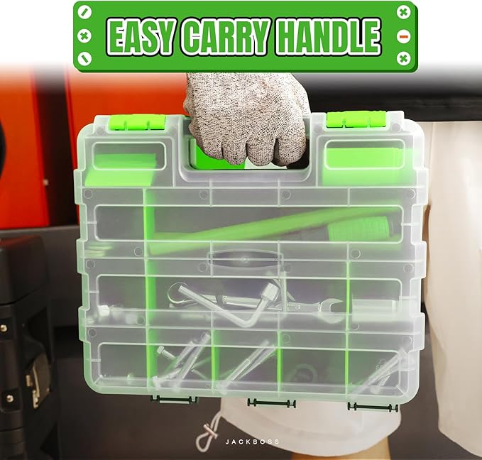 Tool Box with Transparent Lid, Double Side 34-Compartments Organizer Box with - Image 7