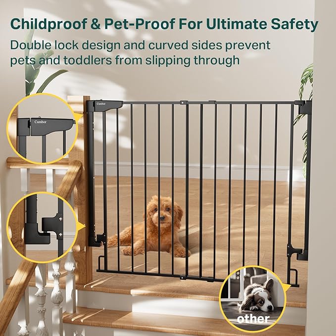 Cumbor 34" Extra Tall No Bottom Bar Baby Gate - Image 7
