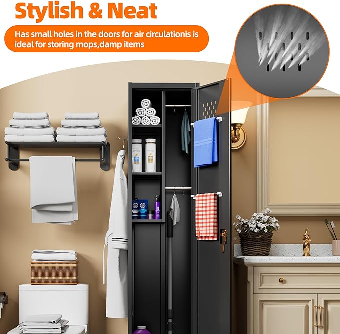 Aobabo 72" H Broom Closet Storage Cabinet, Lockable Metal Cleaning Storage - Image 5
