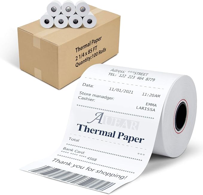 AUEAR, Thermal Cash Register POS Paper Rolls, 2 1/4" x 85' by AUEAR