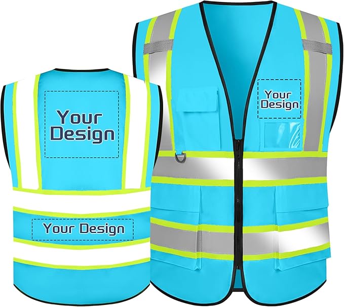 Custom Safety Vest with Logo Pockets High Visibility Reflective Vests by CustomTok