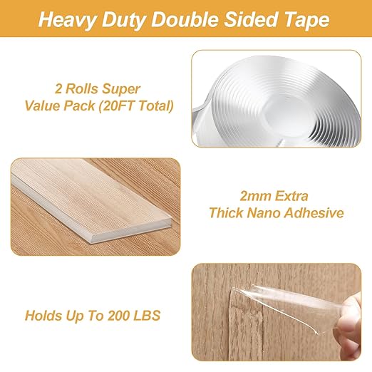 Alocs Double Sided Tape Heavy Duty, Extra Large Nano Adhesive Tape Wall Decor - Image 3