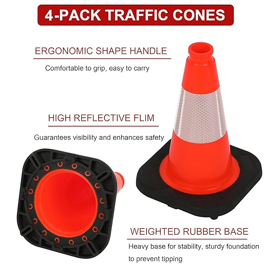 OrangeStar 12" Traffic Cones 4-Pack, Parking Lots, Construction | Indoor & - Image 2