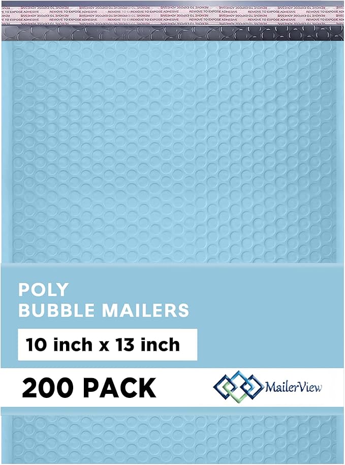 Light Blue 10x13 Inch Poly Bubble Mailers |Self Seal Padded Envelopes by MAILERVIEW