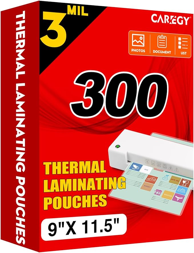 CAREGY Thermal Laminating Pouches, 300 Pack Laminating Sheets, 3 Mil, 9 x 11.5 by CAREGY