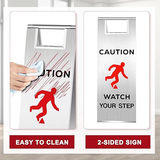 Tandefio 2 Pcs Stainless Steel Wet Floor Sign 24 Inch Caution Watch Your Step - Image 5