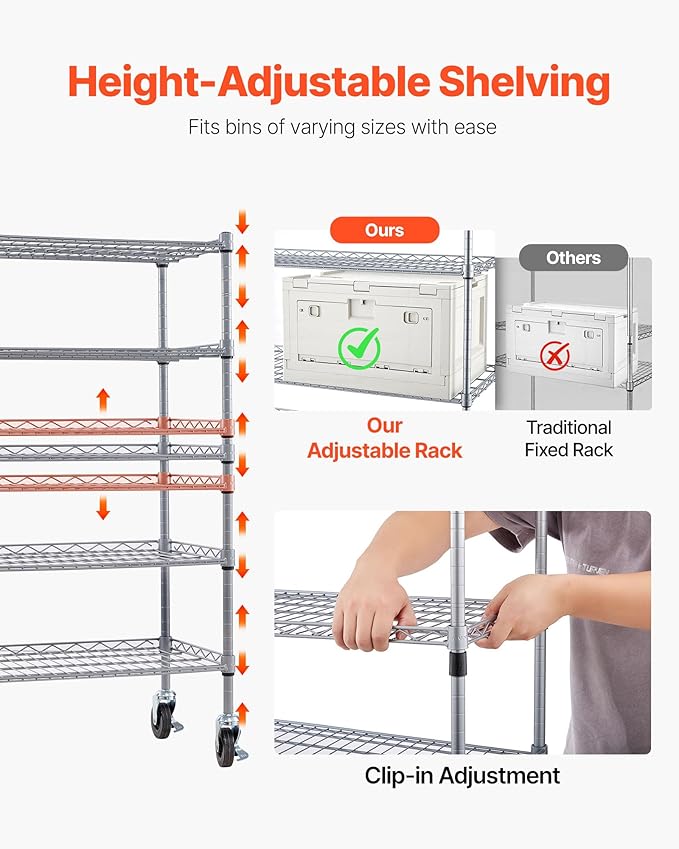 VEVOR 5-Tier Rolling Bin Storage Rack, 16 Organizer Bins, Bin Rack Storage - Image 4