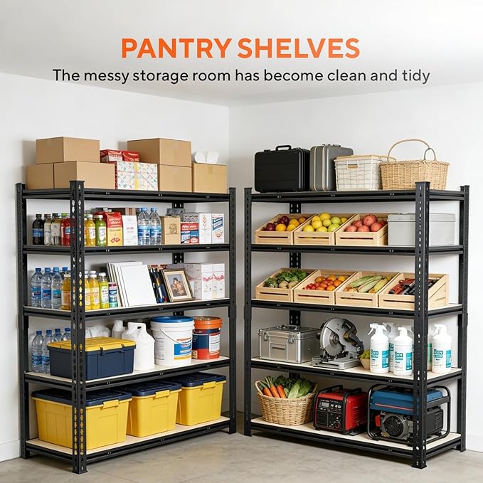 5 Tier Garage Shelving, Adjustable Heavy Duty Garage Shelves, Metal Storage - Image 9