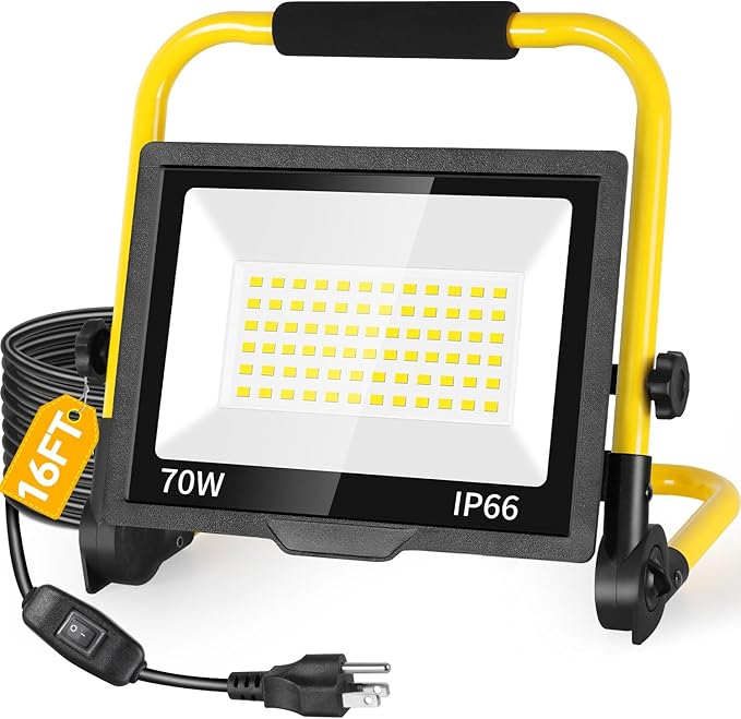 8400LM LED Work Light with 16FT Cord & Switch, 70W Outdoor Flood Light by ISUERFY-BornforGlowParty