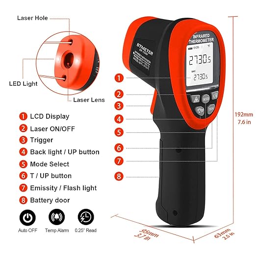 BTMETER BT-1500 Pyrometer 30:1 Industrial Laser Thermometer Gun, -58℉ to 2732℉ - Image 8