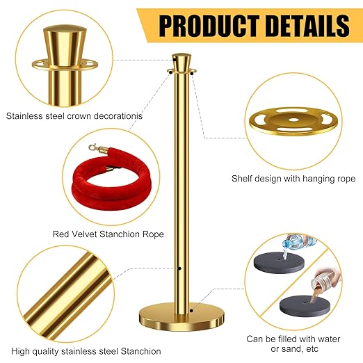 kaiyomi 4Pcs Stanchions with Red Velvet Ropes Set, 5 Feet Velvet Ropes and - Image 4