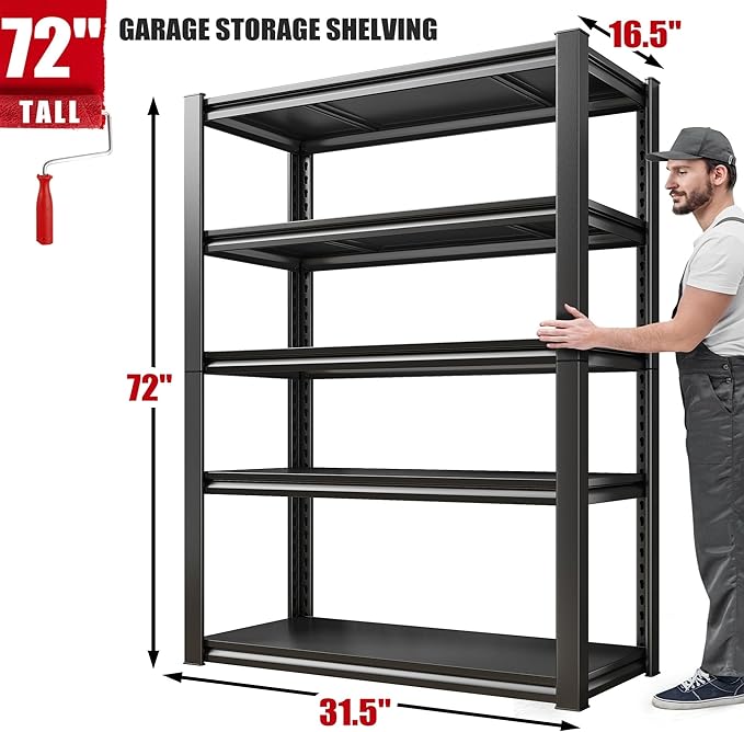 Raybee Storage Shelves, 5-Tier Adjustable Garage Shelves, 2000LBS Metal Shelving - Image 3