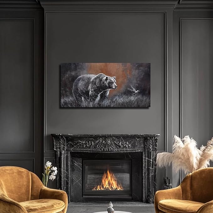 ZHENGYIN Grizzly Bear & Bird Canvas Wall Art, Warm Earth Tone Glow, Rustic - Image 6