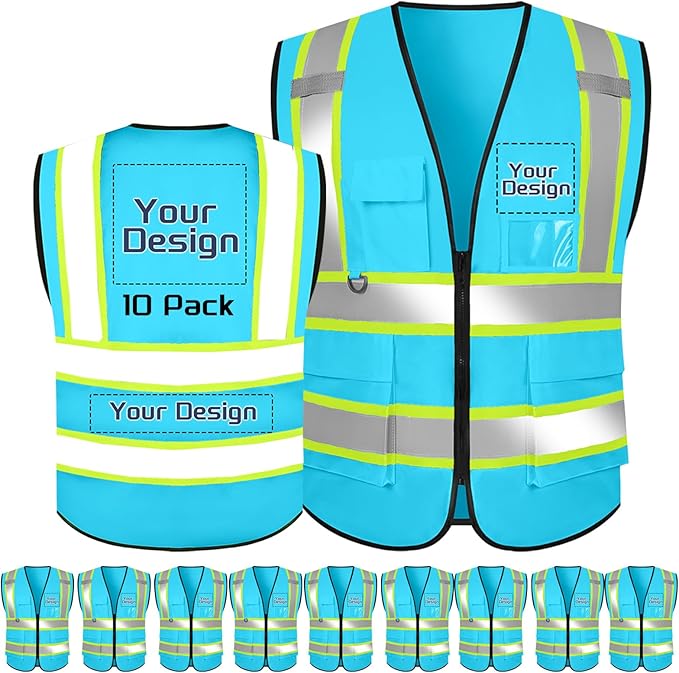 Custom Safety Vest with Logo Pockets High Visibility Reflective Vests by CustomTok