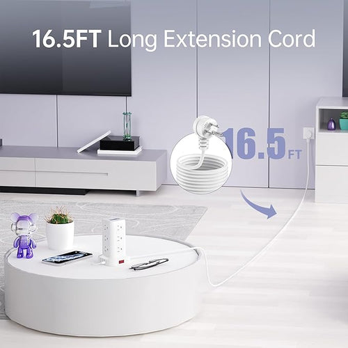 16.5FT Long Extension Cord, Power Strip Tower Surge Protector Power Strip - Image 2