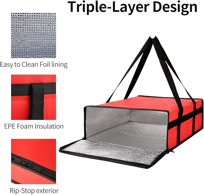 Bodaon Insulated Food Delivery Bag 16" x 16" x 6" – Compact Pizza Bag Holds Up - Image 5