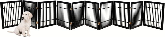 Pet Dog Gate Strong and Durable Freestanding Folding Acacia Hardwood Portable - Image 2