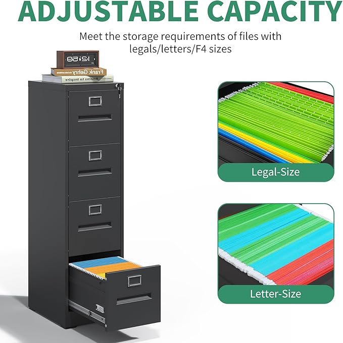 4 Drawer File Cabinet, Steel Filing Cabinets - Image 4