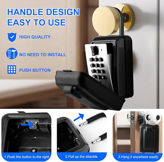 Key Lock Box, 12-Digit Code, Weatherproof Wall Mount, Large Capacity 5-8 Keys - Image 4