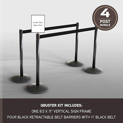 Qbuster Black Stanchions with Retractable Belts, Crowd Control Safety Barrier - Image 5