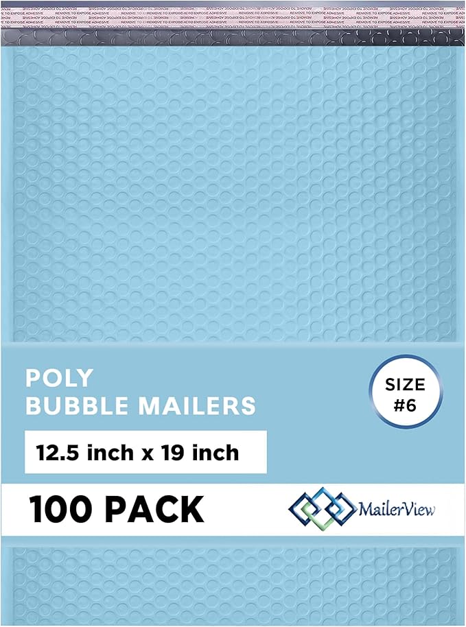 Light Blue 12.5x19.5 Inch Large Poly Bubble Mailers #6 | Padded Envelopes by MAILERVIEW