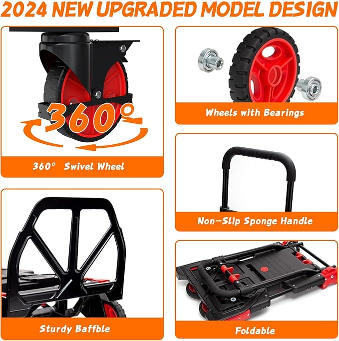 2-in-1 Folding Hand Truck with Folding Basket, Hand Truck with Retractable - Image 4