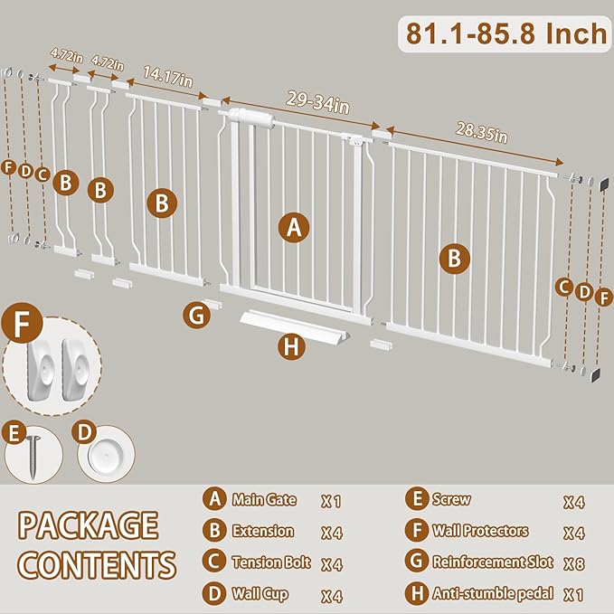 Baby Gate for Doorways Stairs Hallway 81.1-85.8 Inch Wide, Walk Through Child - Image 2
