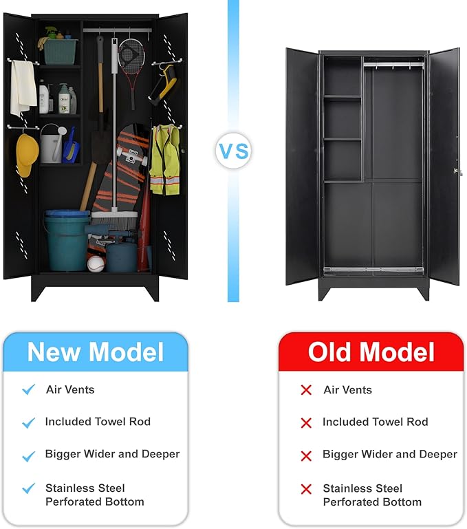 Metal Storage Cabinet with Locking Doors, Broom Closet/Freestanding Bathroom - Image 5