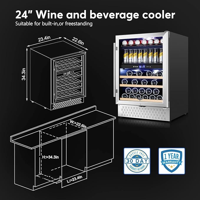Tylza Wine and Beverage Refrigerator, 24 Inch Dual Zone Wine Fridge Built-in or - Image 7