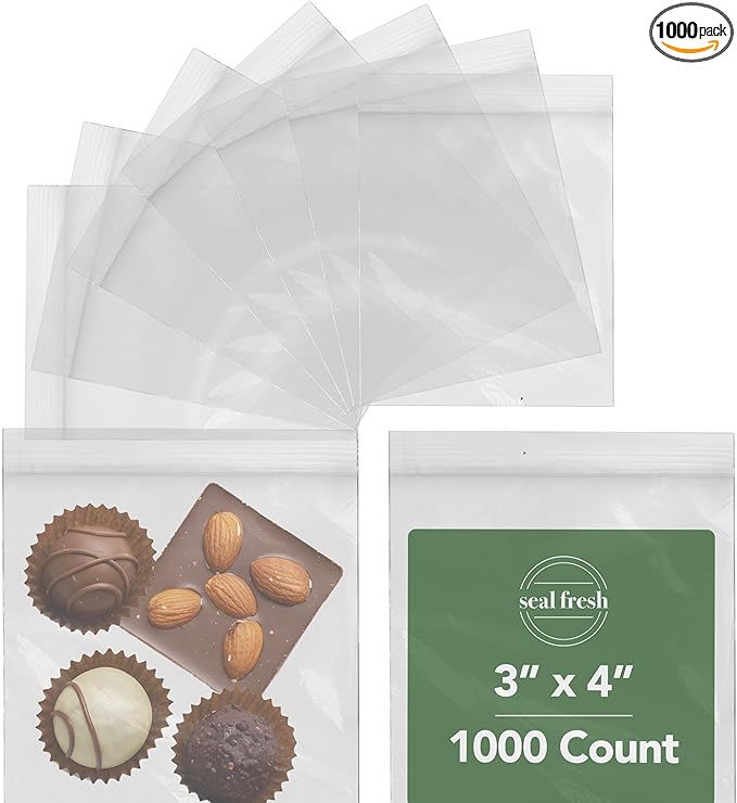 3 x 4 Inch Resealable Plastic Bags 1000 Pack — Clear Reclosable Zipper Seal Bags by SealFresh