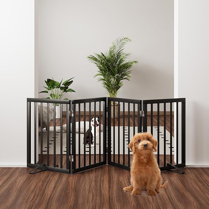 Black 37-74" Dog Gate Foldable Dog Gates - Image 2