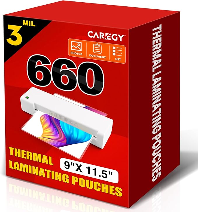CAREGY Thermal Laminating Pouches, 660 Pack Laminating Sheets, 3 Mil, 9 x 11.5 by CAREGY