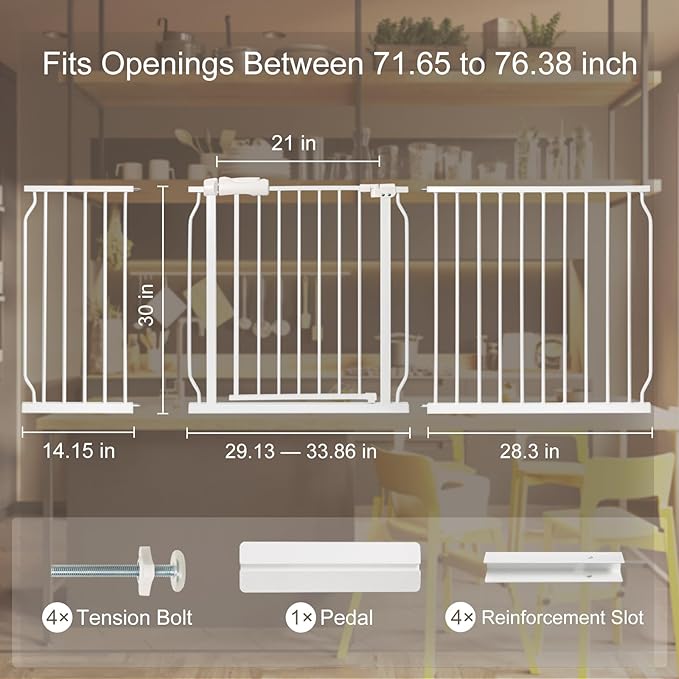 Extra Wide Baby Gate with Door Pressure Mounted 71.65-76.38 Inch, Child Baby - Image 2