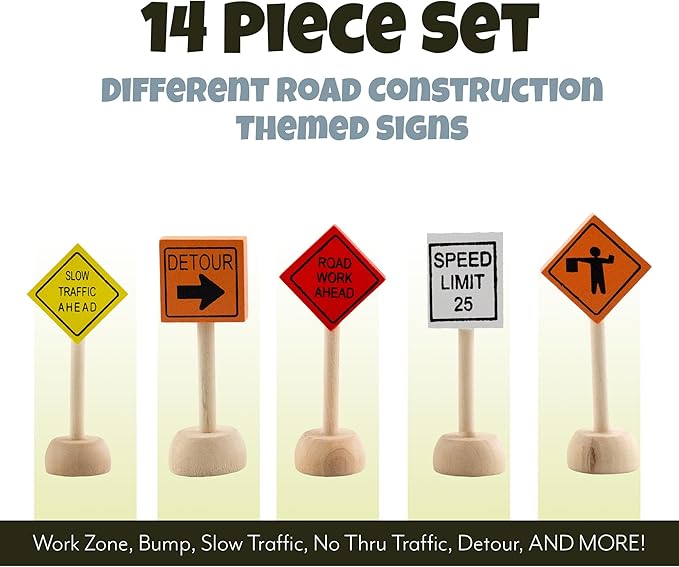 Attatoy Toy Wooden Road Construction Traffic Sign Set; Street Signs Small Toy - Image 7