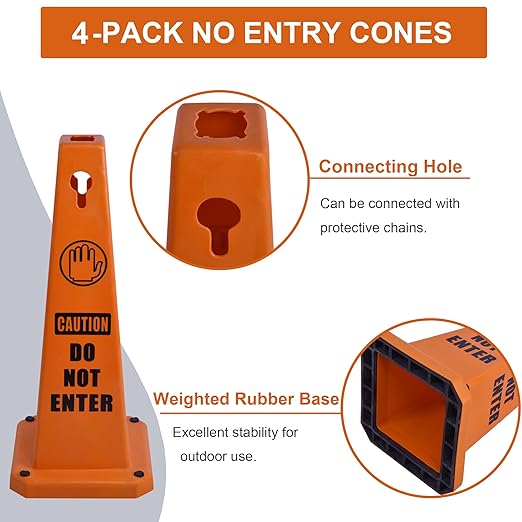 OrangeStar Do Not Enter Cones 4-Pack, 26.5" Large 4-Sided No Entry Message - Image 3