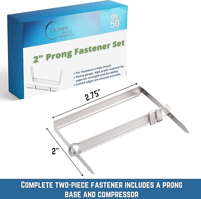 OLYMPX 50 Pcs of 2” Capacity Premium Metal Prong Paper Fastener Complete Set - Image 5
