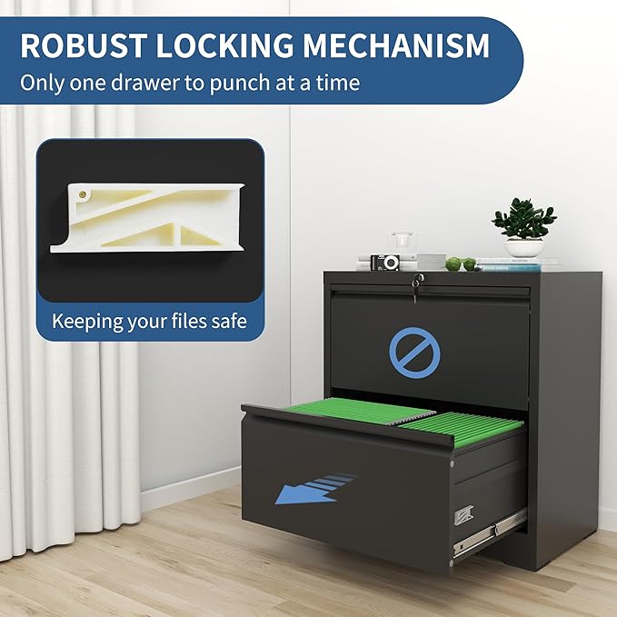 2 Drawer File Cabinet with Lock, Heavy Duty Steel Horizontal Locking Storage - Image 4