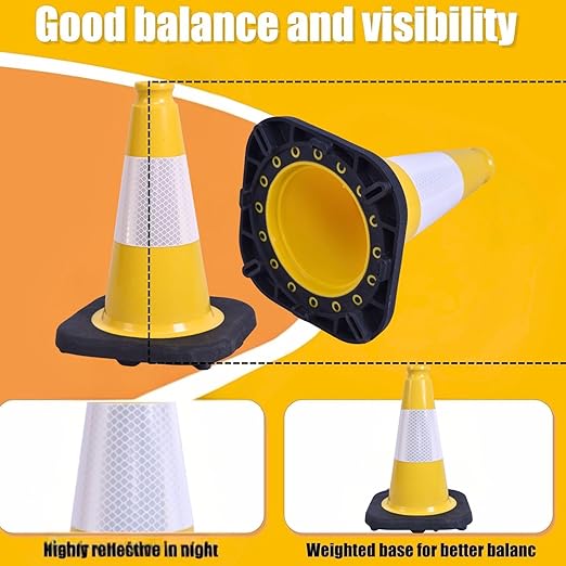 BESEA 4Pack 12 Inch Yellow Traffic Cones - Image 6