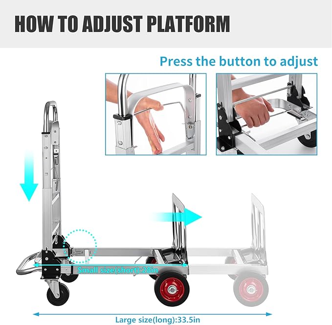 2 in 1 Aluminium Hand Truck Dolly 450lbs Capacity, Heavy Duty Convertible Hand - Image 5
