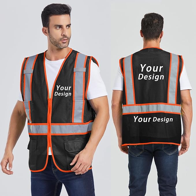 Custom Safety Vest with Logo Pockets High Visibility Reflective Vests - Image 4