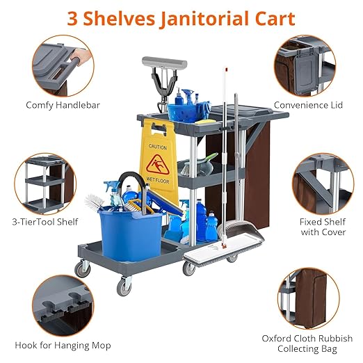 Commercial Housekeeping Utility Cart, Janitorial Cleaning Carts On Wheels - Image 2