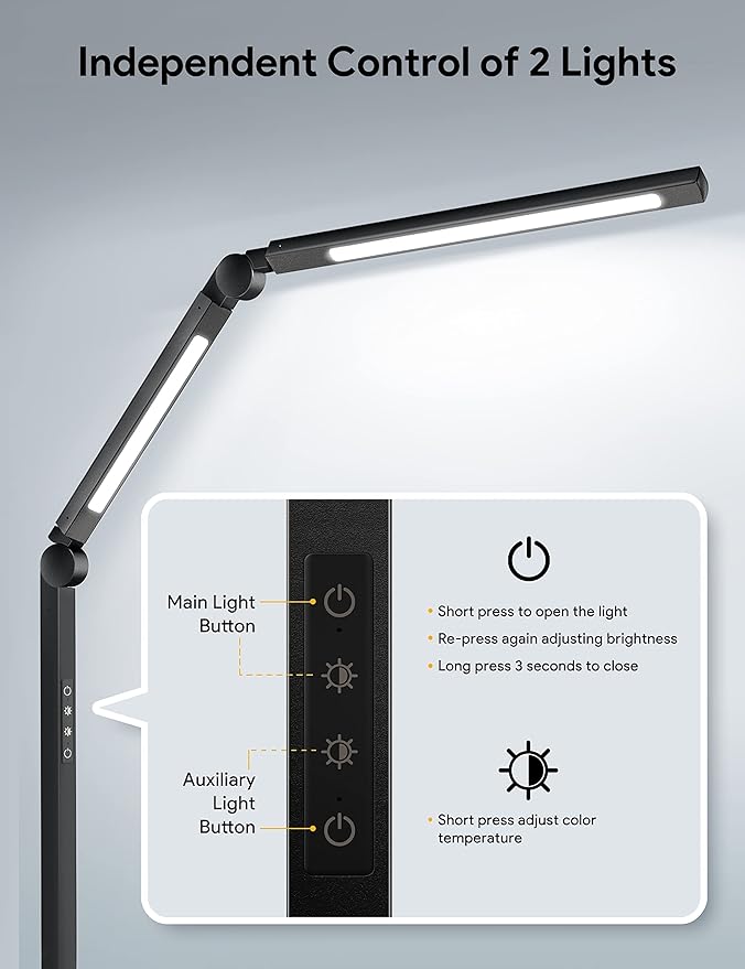 MediAcous LED Desk Lamp with Clamp, Dual Light Desk Lamp with Swing Arm - Image 4