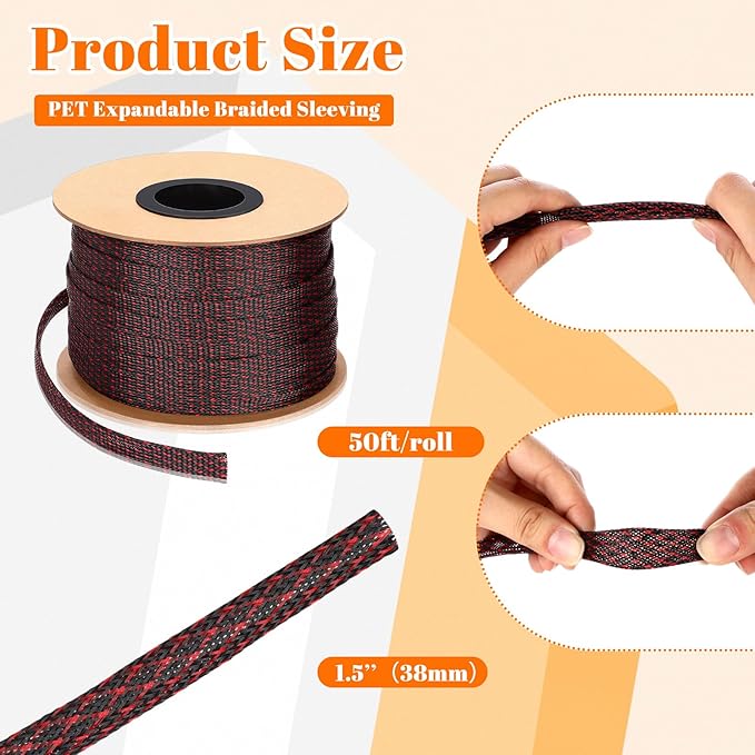 Pangda 1.5inchx50ft Wire Loom Pet Expandable Braided Sleeving Braided Sleeve - Image 3