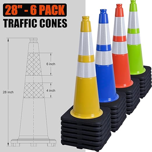 6 Pack 28" Inch Large PVC Traffic Cones - Image 3