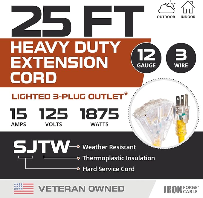 IRON FORGE CABLE 25 Foot Lighted Outdoor Extension Cord - Image 3