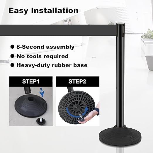 6 Pack Black Stanchions with Retractable Belts - Image 4